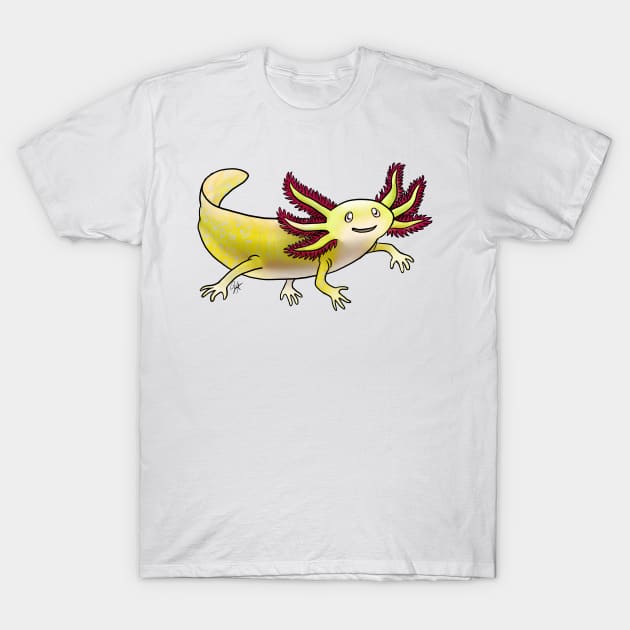Amphibians - Axolotol - Golden Albino T-Shirt by Jen's Dogs Custom Gifts and Designs